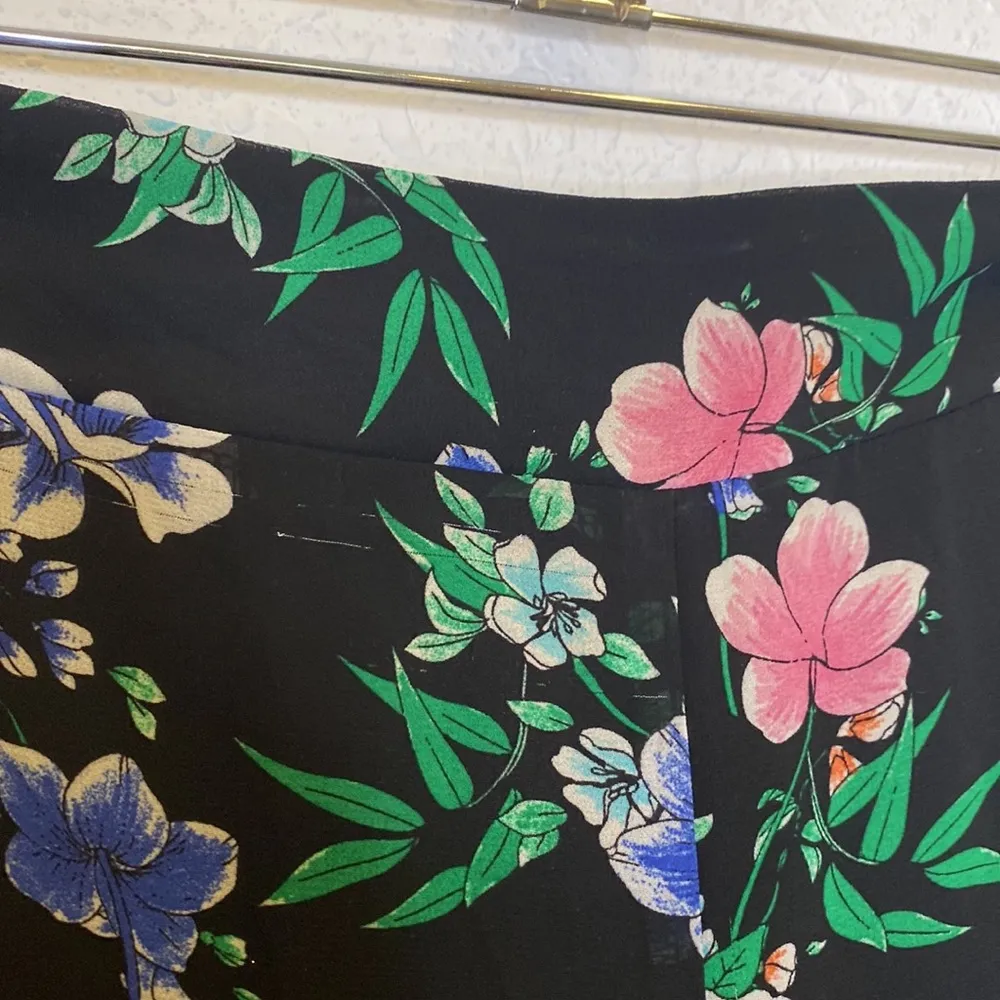 Torrid Black Floral Chiffon Pants Sz 12 Sheer Elastic Waistband Wide Leg Women’s - Image 3