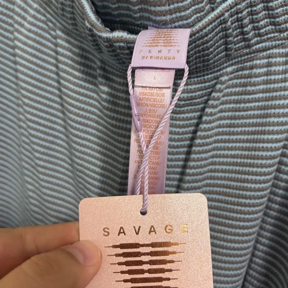 Savage X Fenty Gray Blue Midnight Cruise Waffle Knit Cropped PJ Set‎ NWT Large - Image 5