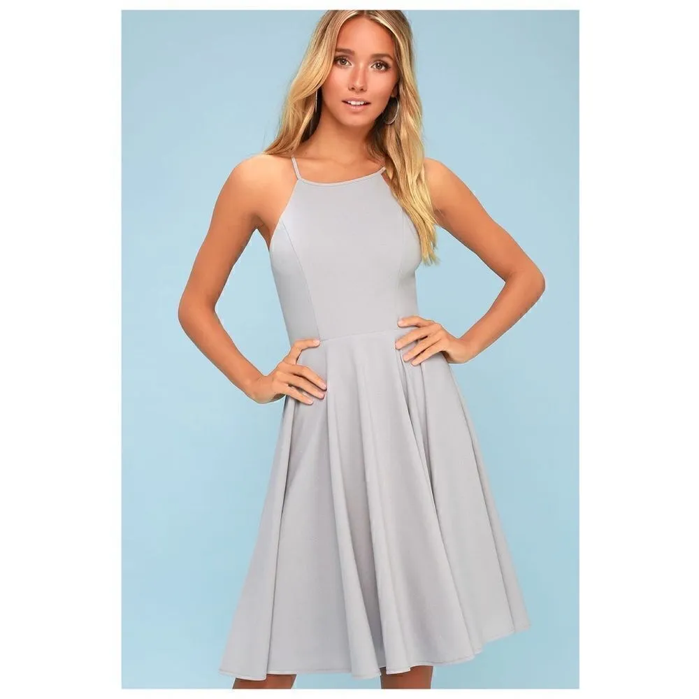 NWT Lulu’s Irresistible Charm Grey Fit & Flare MIDI A-Line Dress - Image 5