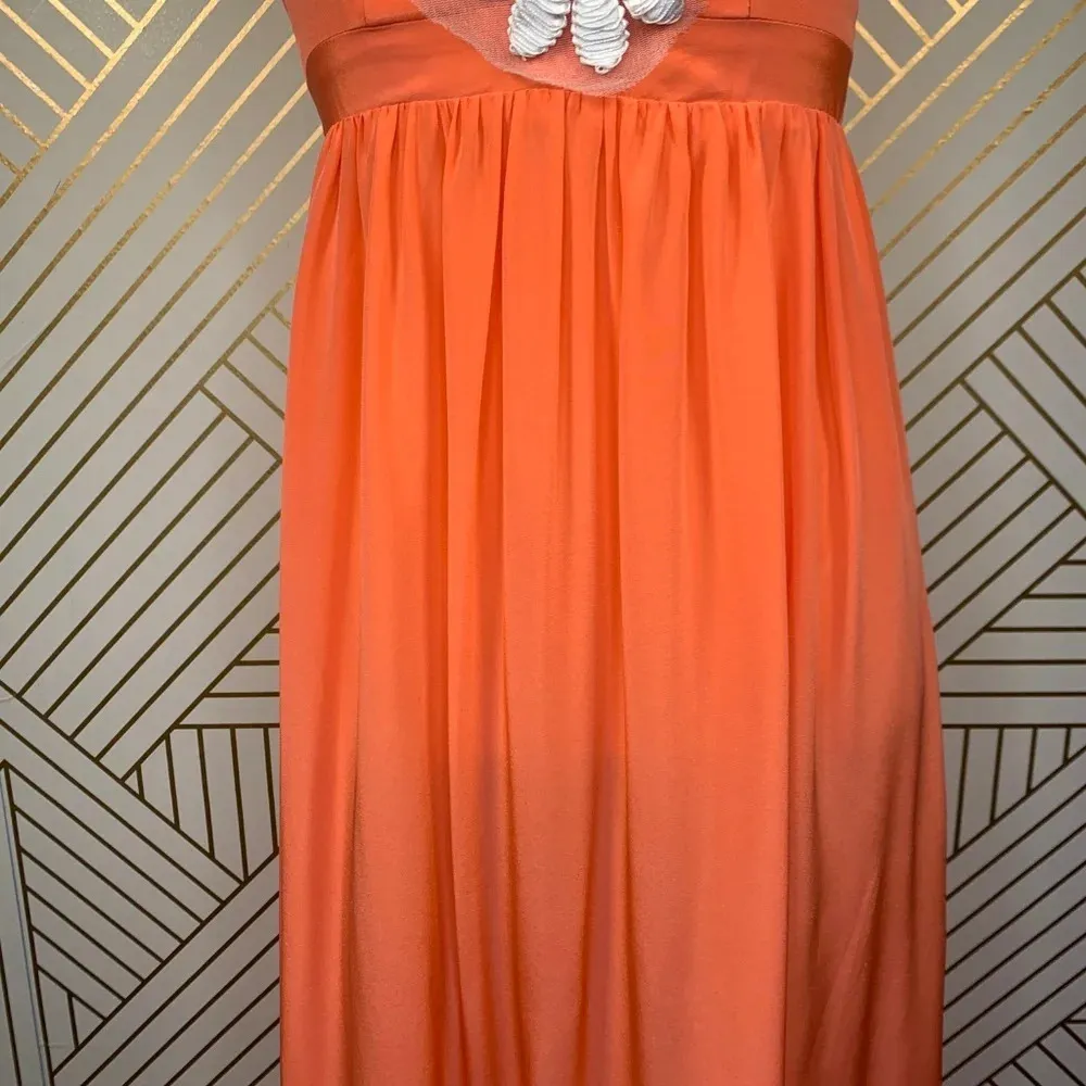 Amanda Uprichard Maxi Dress Sleeveless Embroidered‎ Floral Silk Orange Size XS - Image 4