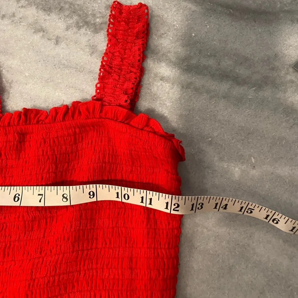 Joppa Size XS Red Stretchy Smocked Ruffle Hem Eyelet Lace Strap Crop Tank Top - Image 7