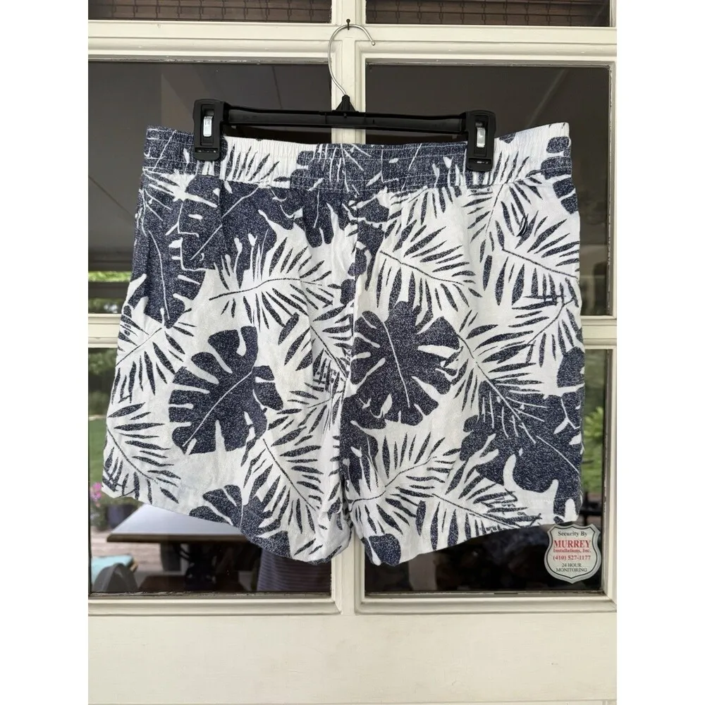 Nautica shorts Size L white blue palm leaves linen Viscose Blend Drawstring - Image 5