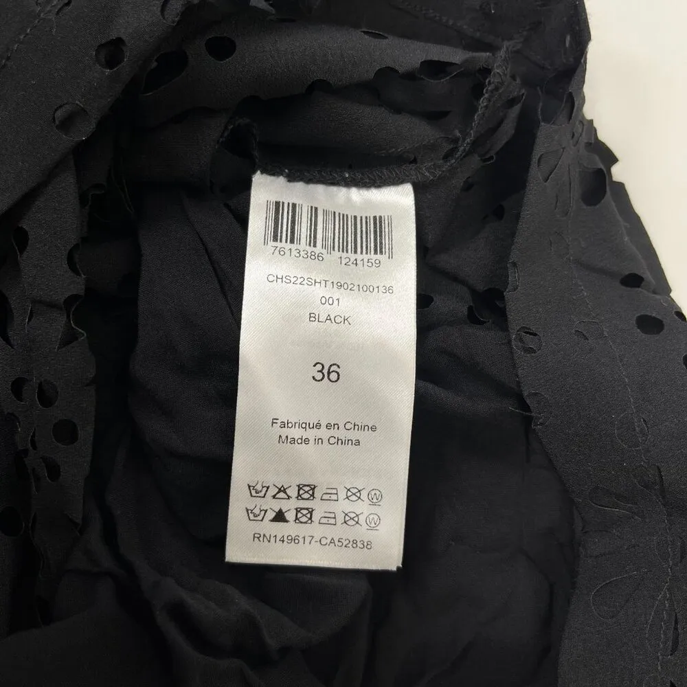 $428 NWOT See by Chloé Eyelet Top Lasercut Perforated Blouse Size 36 Black - Image 10