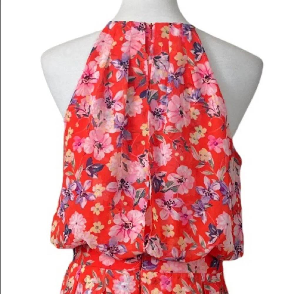 Eliza J Orange Glo Floral Chiffon Halter Neck Sleeveless Dress Women's Size 10 - Image 10