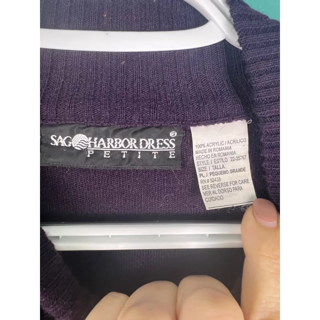 Vintage Sag Harbor Petite Sweater Dress in Plum Purple Size 12P - Image 2