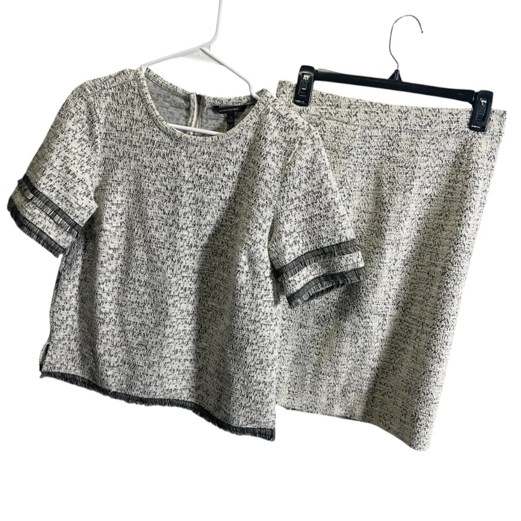 Banana Republic Tweed Short Sleeve Top & Pencil Skirt Set Black/White S/2 - Image 2