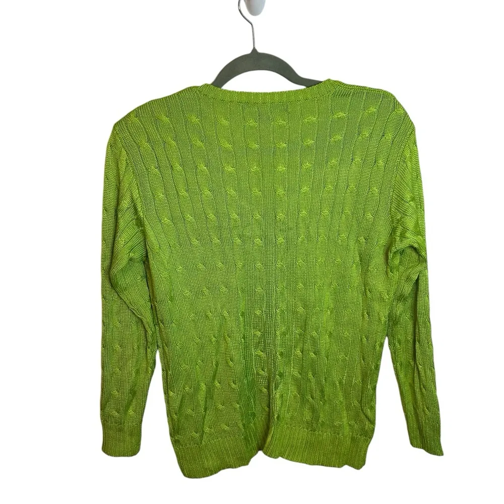 Ralph Lauren Black Label Electric Green Silk Cable Knit  V-Neck Sweater - Image 2