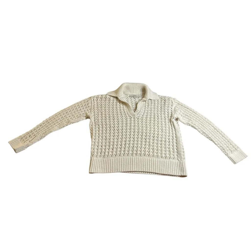 LOFT Petites Women's V-Neck Cream Cable-Knit Sweater | Classic Style Workwear - Image 3