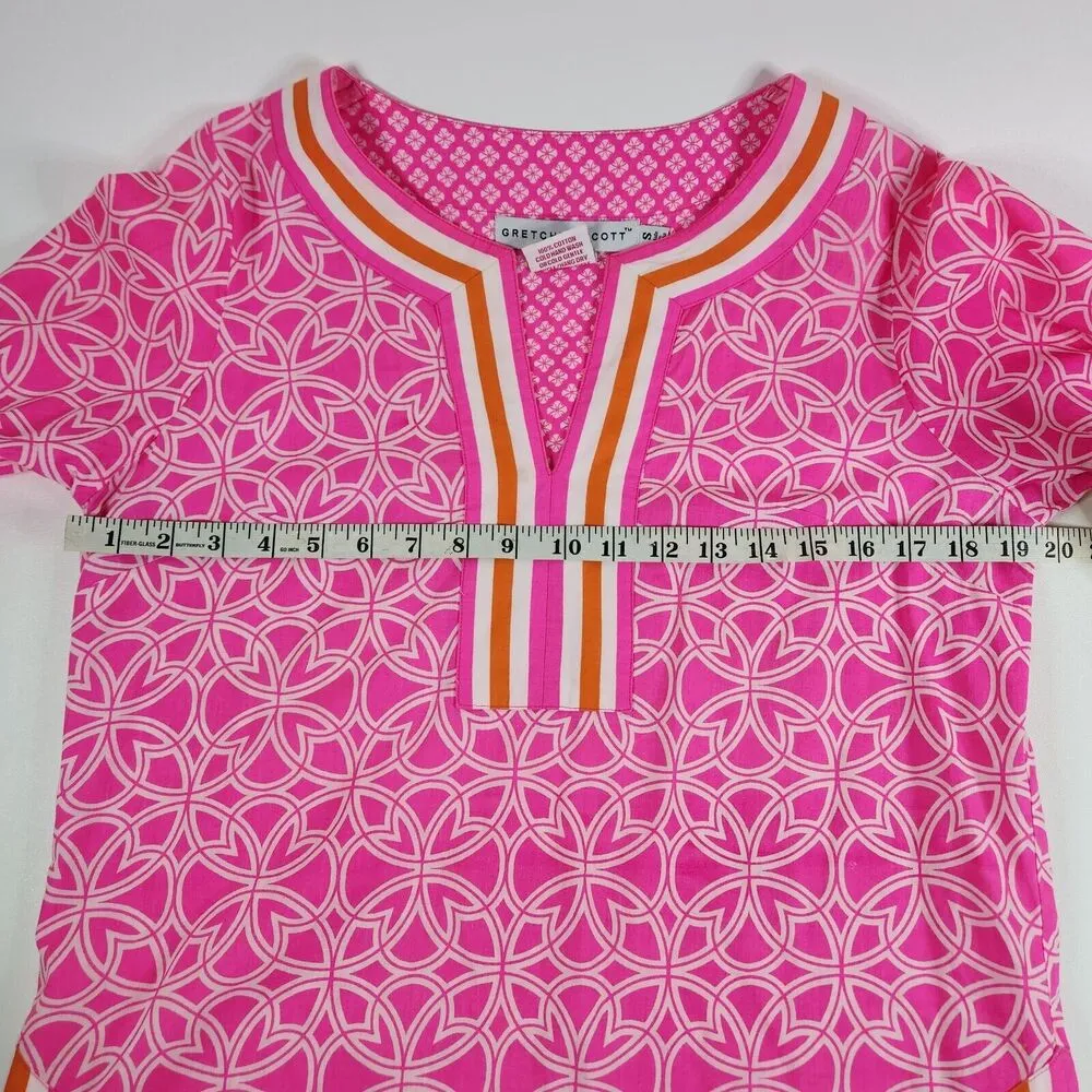 Gretchen Scott Orange Pink Geometric V Neck Tunic Blouse 3/4 Sleeve Size Small - Image 8