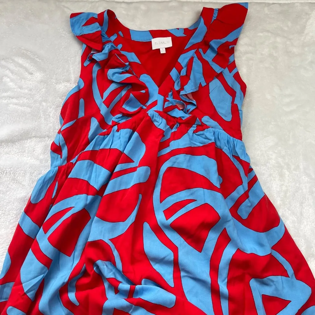Sugarlips Ohana Bayla Deep V Maxi Dress Women's‎ Size Large 100% Rayon Red, Blue - Image 7