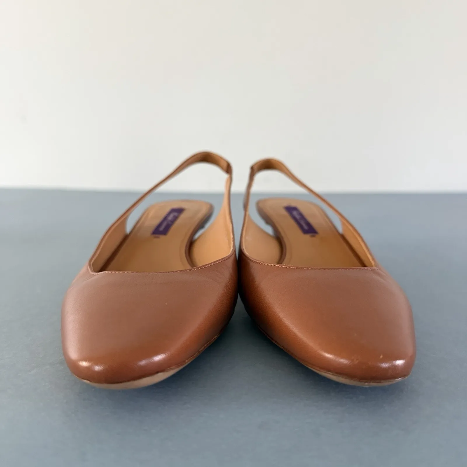 Ralph Lauren Purple Label Kels Leather Slingback Tan Brown Kitten Heels Size 7.5 - Image 4