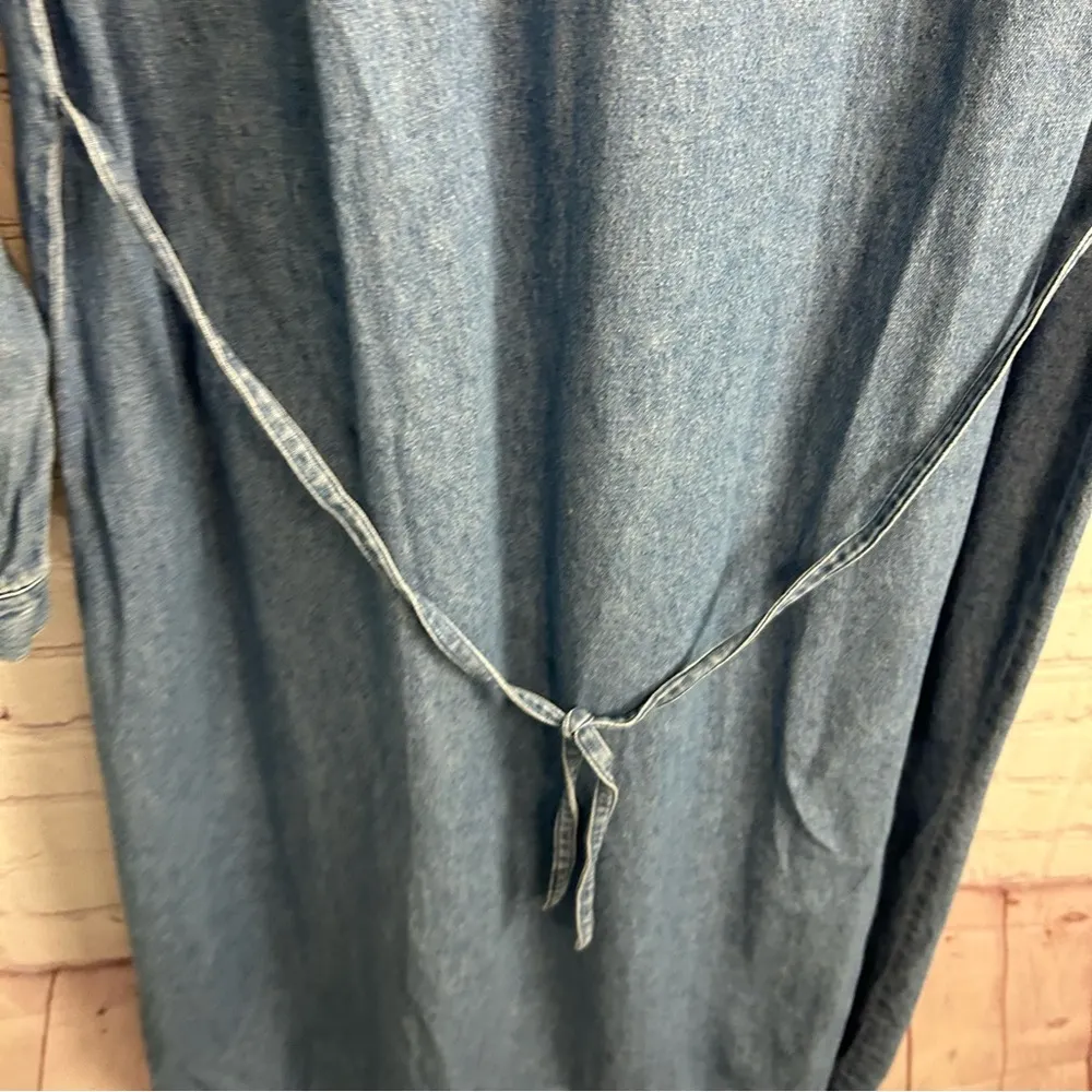 Vintage J. Jill Ltd. denim belted maxi dress, silver tone fancy buttons size MP Blue - Image 7