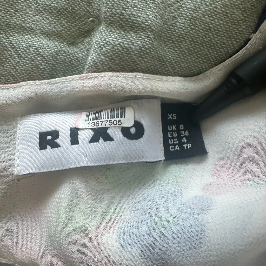 Rixo Steph Tie Back Floral Print Crepe Midi Dress XS Cottagecore Garden Red - Image 5