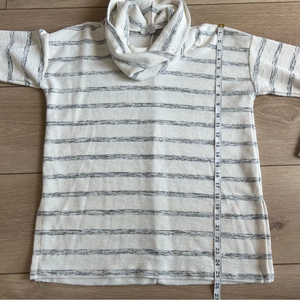 Loft Striped Cowl Neck Top Size XS in Whisper White Pullover Split Hem Sweater - Image 10