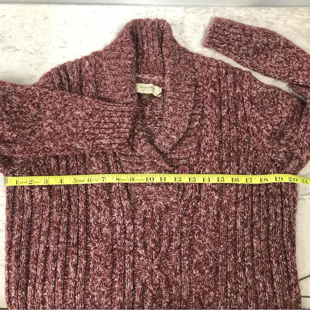 Sonoma pink burgundy White VNeck Collar Cable Knit Long Sleeve Sweater xl - Image 3