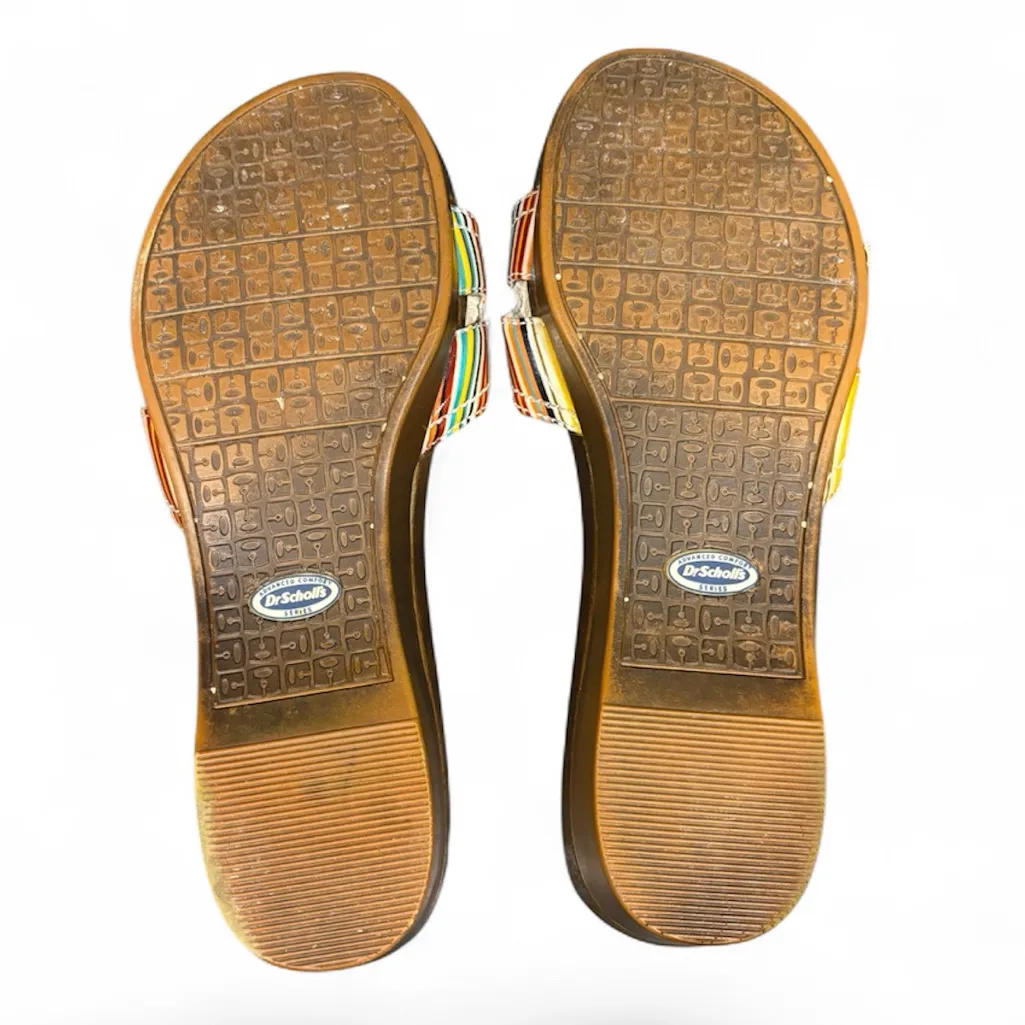 Dr. Scholl's Multicolor Striped Low Wedge Brown Sandals Silver Buckle Size 9 - Image 7