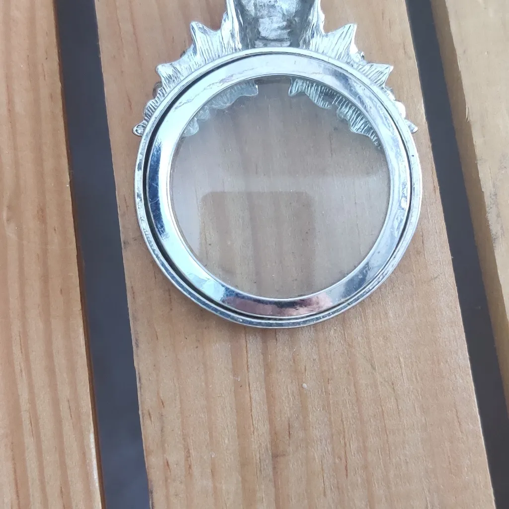 Silver Gothic Halloween Sugar Skull 💀 & Rose Magnifying Glass Necklace Pendant - Image 4