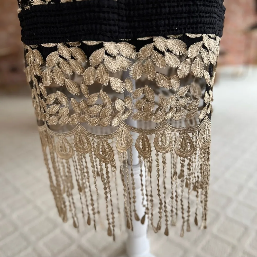 NWT Belle Badgley Mischka Willa Dress Midi Fringe Gold Black 2 Cocktail Evening - Image 12