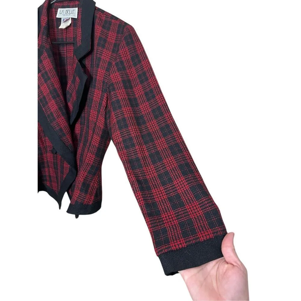 Vintage La Belle 80s 90s Red Black Plaid Blazer ‎ Size 7 - Image 4