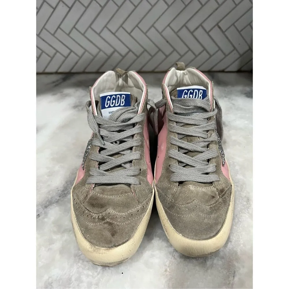 Golden Goose WM Mid Star LTD in pink leather w glitter star & black flash SZ 36 - Image 2