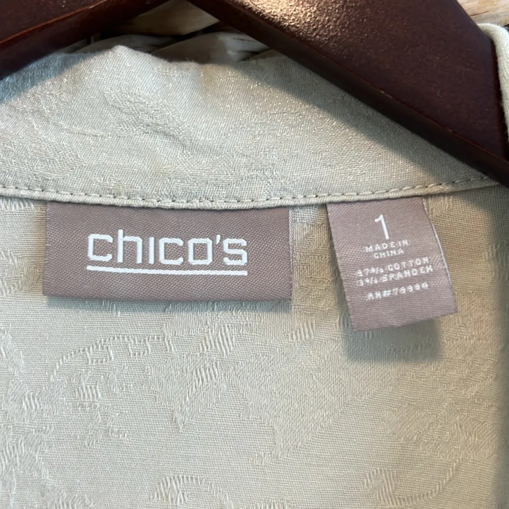 Chico’s Stretch Cotton Shimmer Poplin Utility Style Pocket Blazer Jacket, M / 8 - Image 3