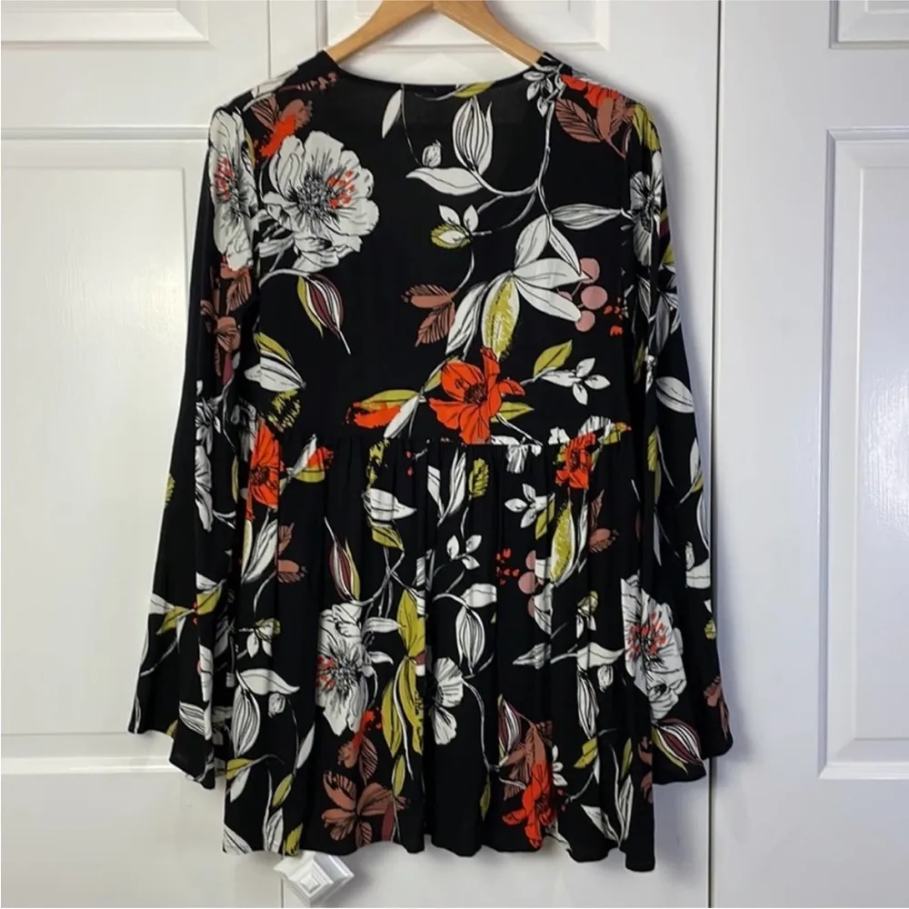 Free People Bella Black Floral Tunic Blouse Mini Dress Size XS - Image 2