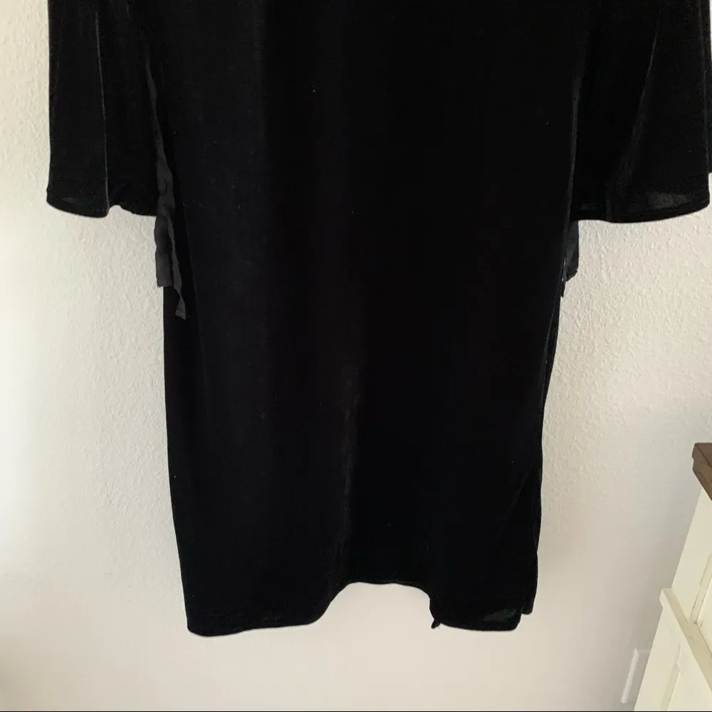 Solitaire Black Velour Long Line Long Open Front Sweater Bell Statement Sleeves - Image 11