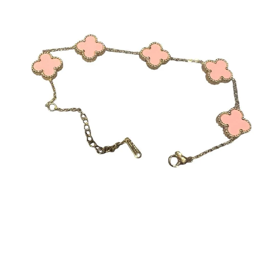 pink large clover bracelet gold plated light pinkish with‎ lobster clasp - Image 4