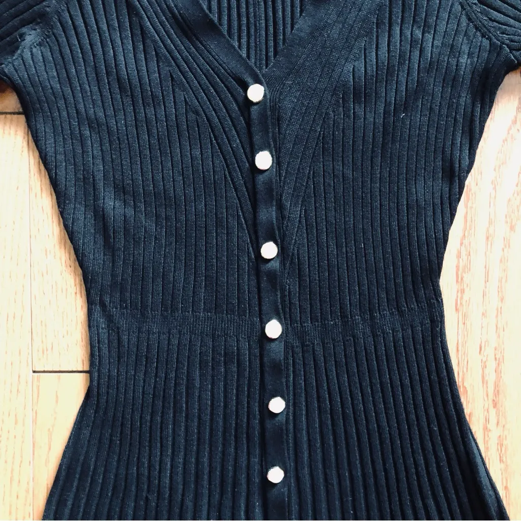 Taylor Ribbed Button Down Fit and Flare Long Sleeves Sweater Dress C Black SZ M Size M - Image 5