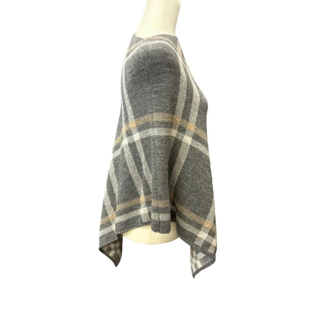 Nardi & Tagliaferri Gray Plaid Knit Poncho OSFA Made In Italy Wool Blend Size undefined - Image 5
