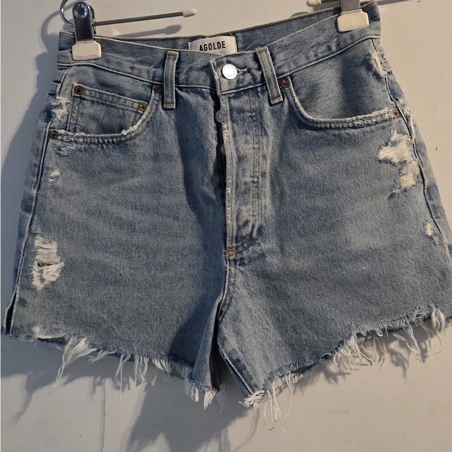 Agolde Distressed Blue Jean Shorts - Image 3
