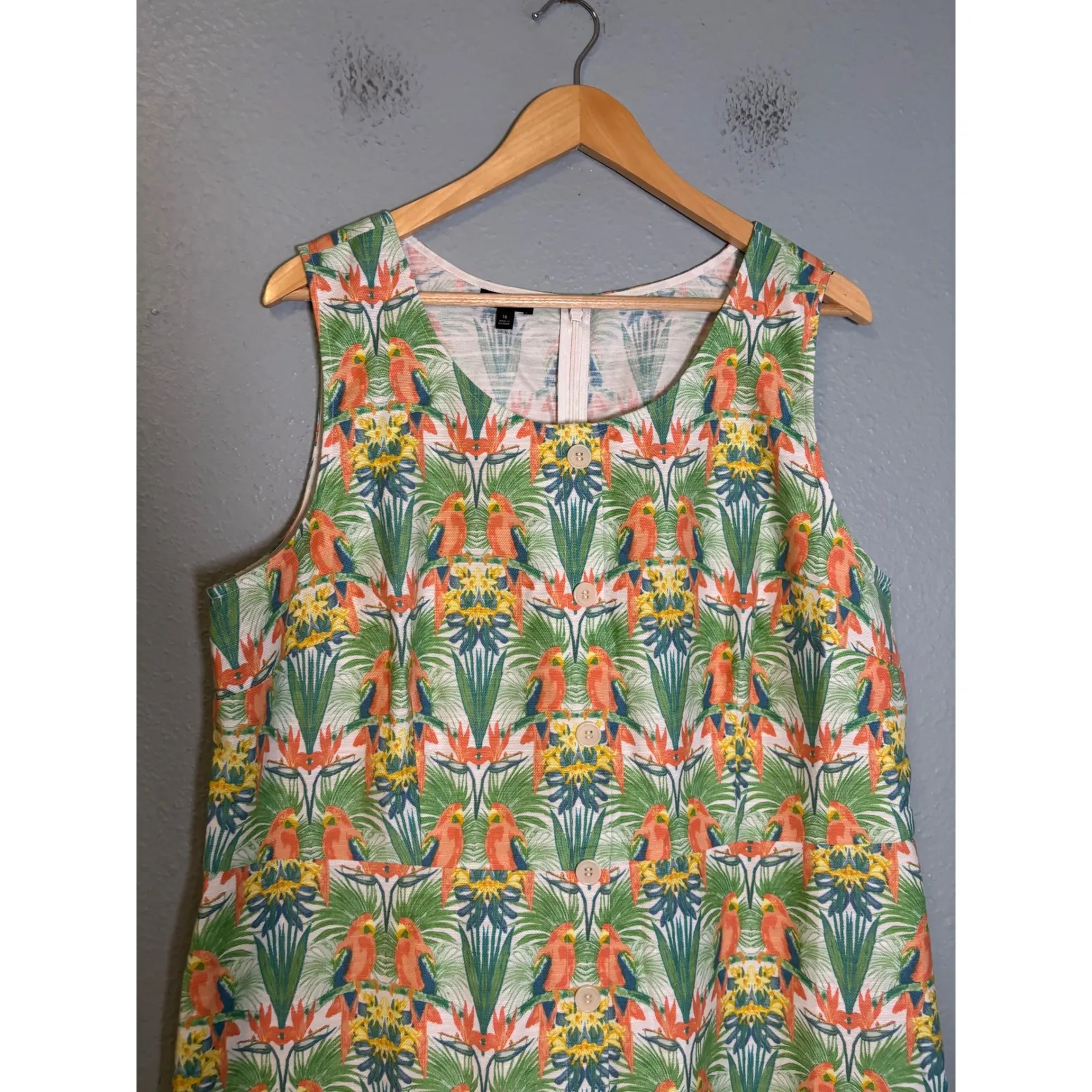 Talbots Tropical Bird Floral Print Sleeveless Shift Dress Size 18 Resort - Image 4