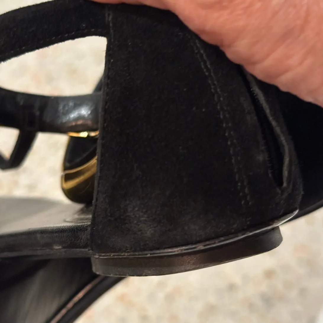 Gucci Coraline Nero Black Suede Thong T strap flats gold bamboo 2016 size 35.5 - Image 7