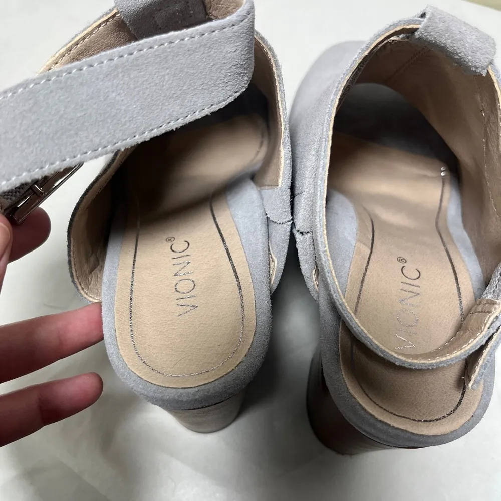 Vionic Suede Perk Kaia Heel - Ladies Peep Bootie Stacked Heels Sz 7 - Image 8