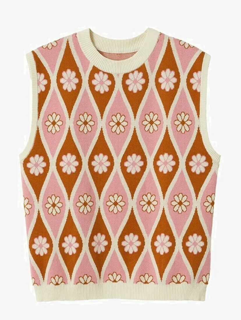 - Retro Pink and Brown Sleeveless jumper - Size Small - Image 2