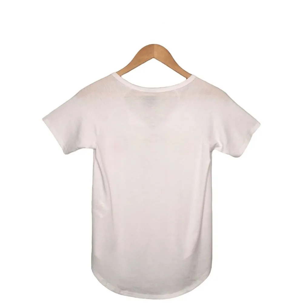 New Bobeau Happiness Rainbow Lettering Split V Neck Tee Shirt Boyfriend White XS - Image 9