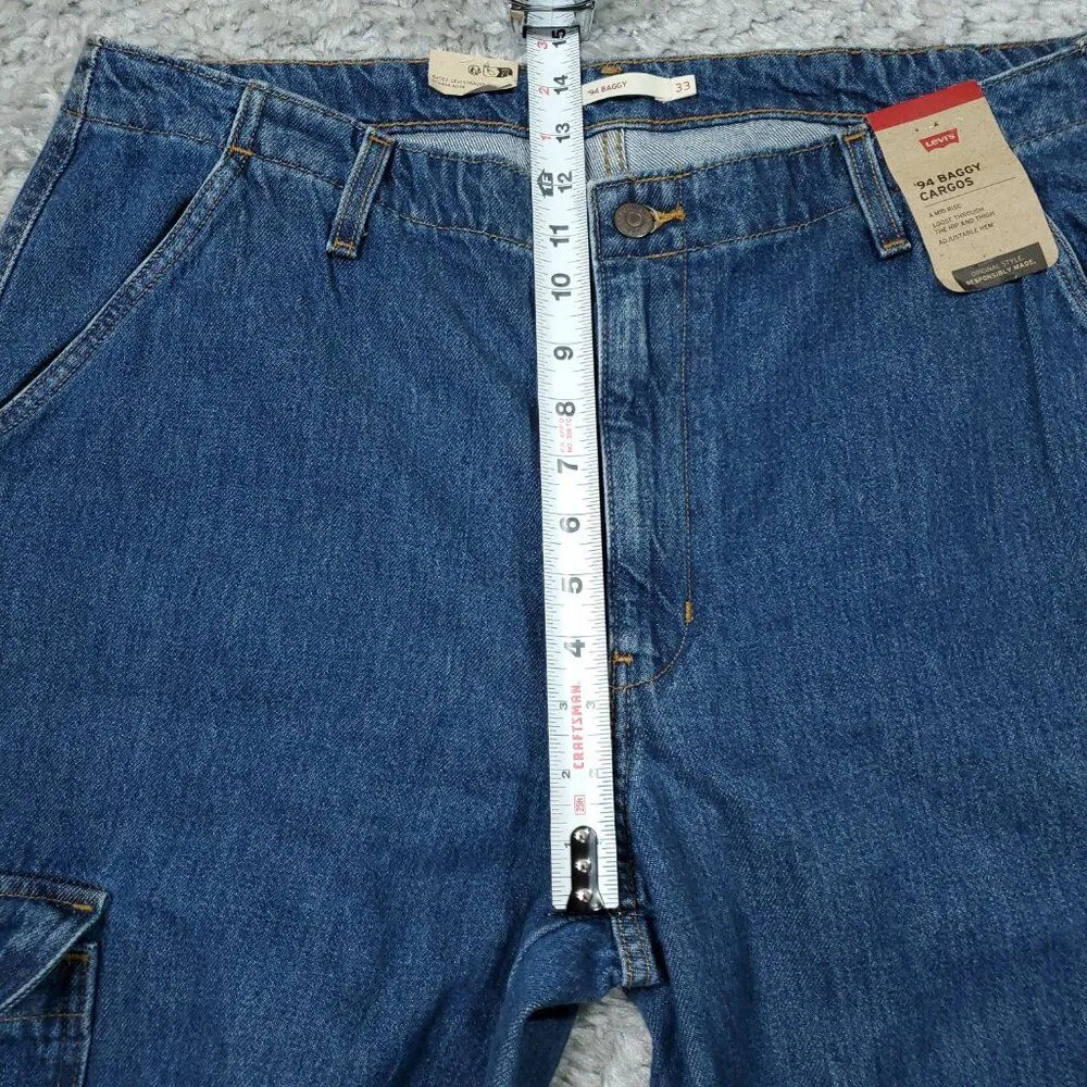 Levi's 94 Baggy Cargo Wide Leg Jeans Dark Wash Blue Y2K Size 33x32 Loose 90s - Image 12