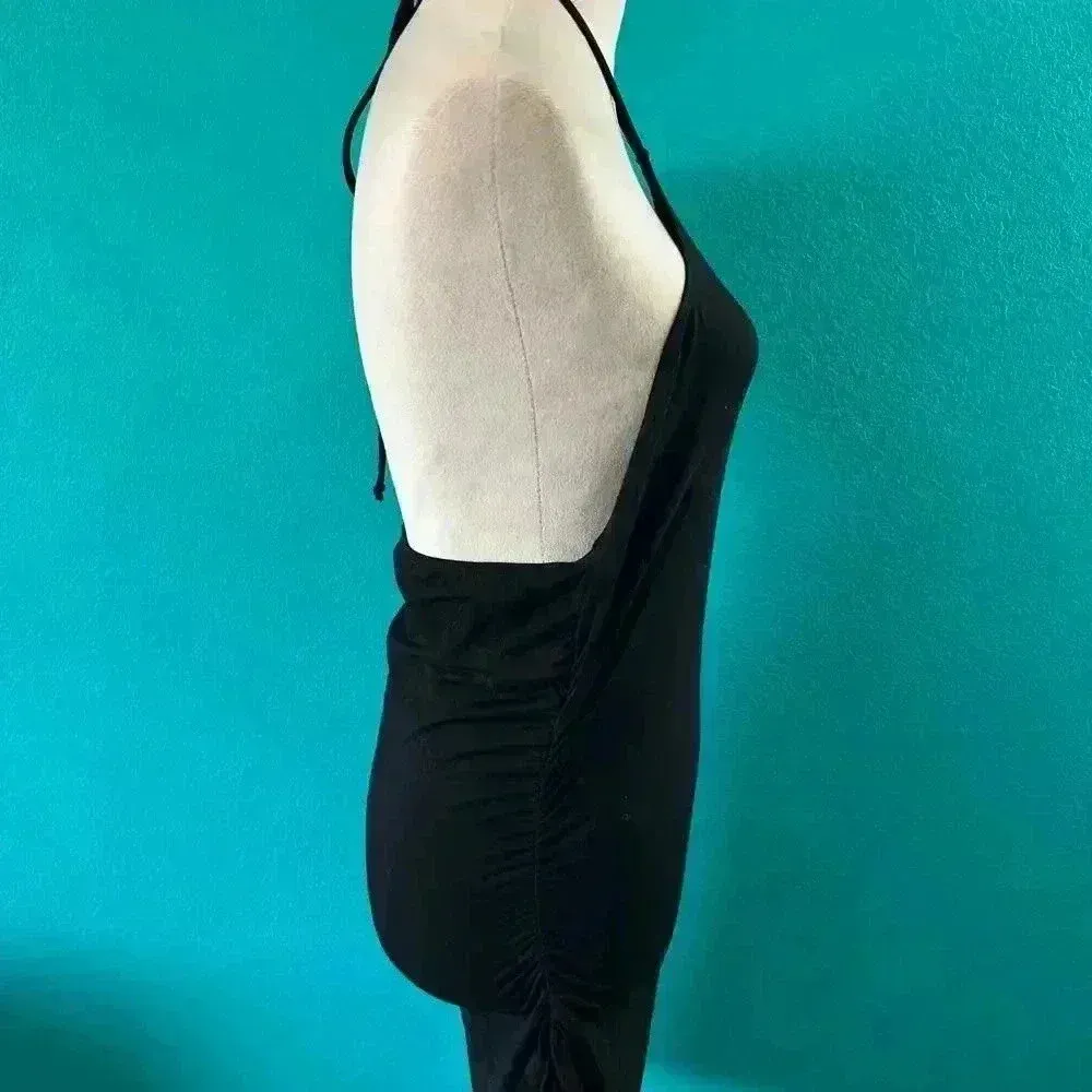 Reformation Amalia Knit Mini Dress Black Open Back Halter Neck Size L - Image 4