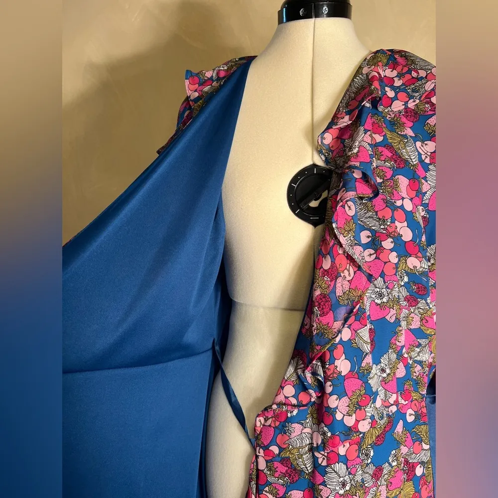 Betsey Johnson VTG Womens Fruit Cocktail Floral Ruffle Chiffon Wrap Dress|Sz:14 - Image 9