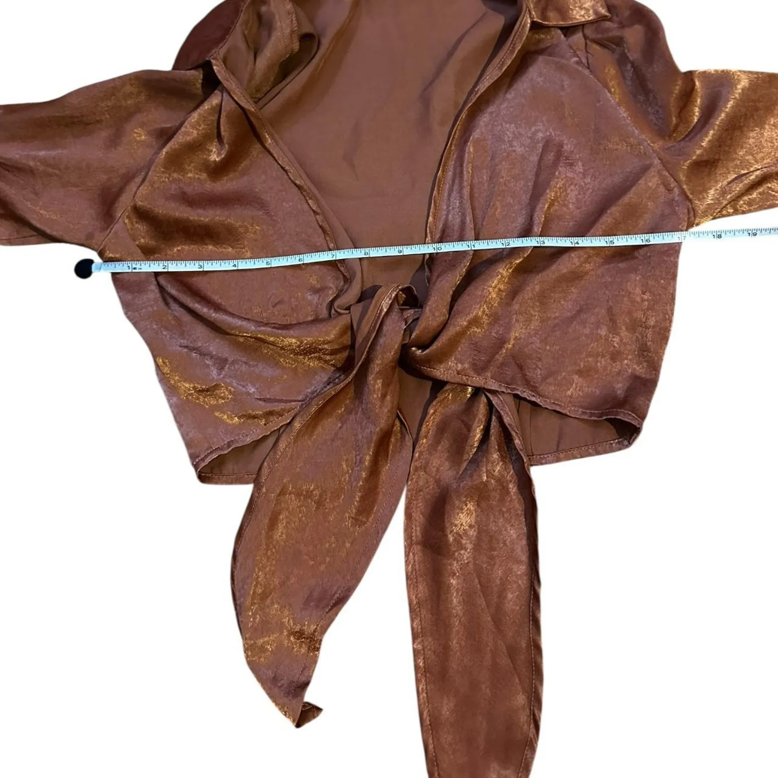 Brown satin tie crop top - Image 5