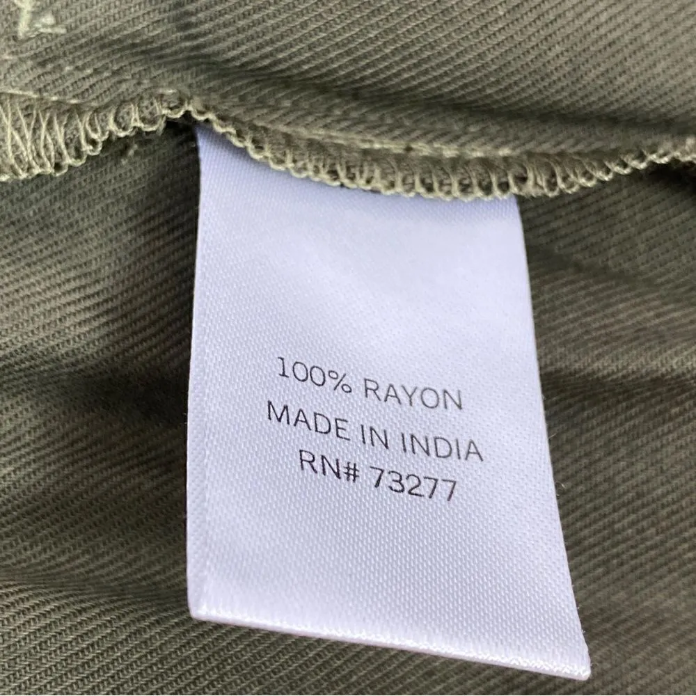 Juniors SO Cuffed Hem Button Front Utility Romper Olive Green Small - Image 8