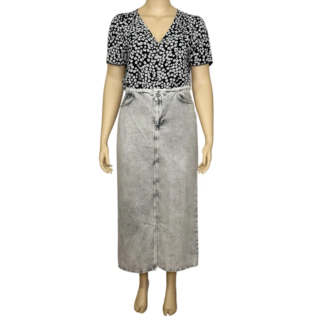 ALLSAINTS Honor Denim Frayed Maxi Skirt, Snow Grey, 12 (US) - Image 8