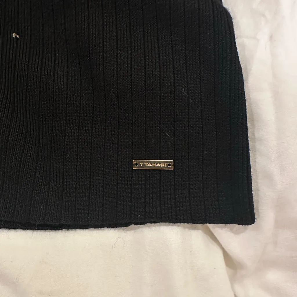 T Tahari Womens Black Ribbed Knit Fitted Mock Turtleneck Sweater Top - Image 5