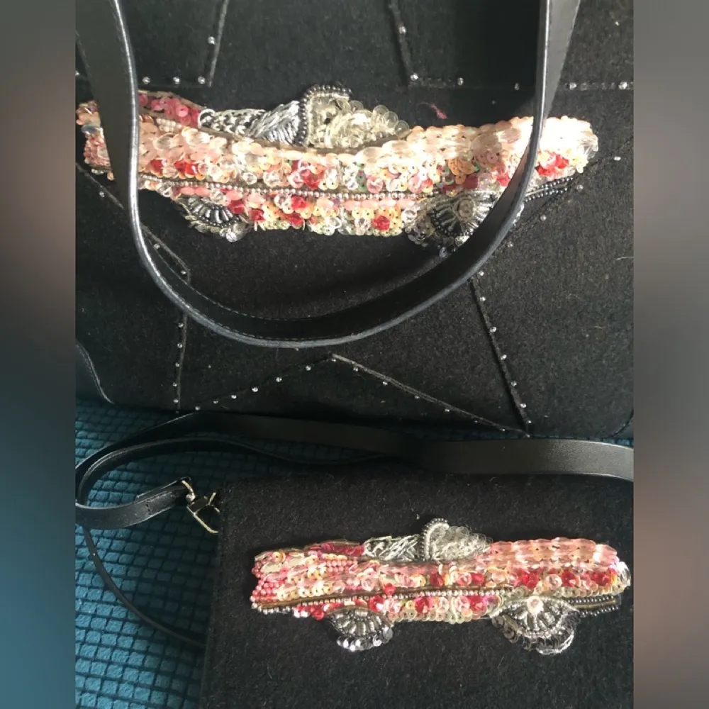 Michael Simon Pink Cadillac Felted Rockabilly Retro Satchel Purse Tote Wristlet Black - Image 9