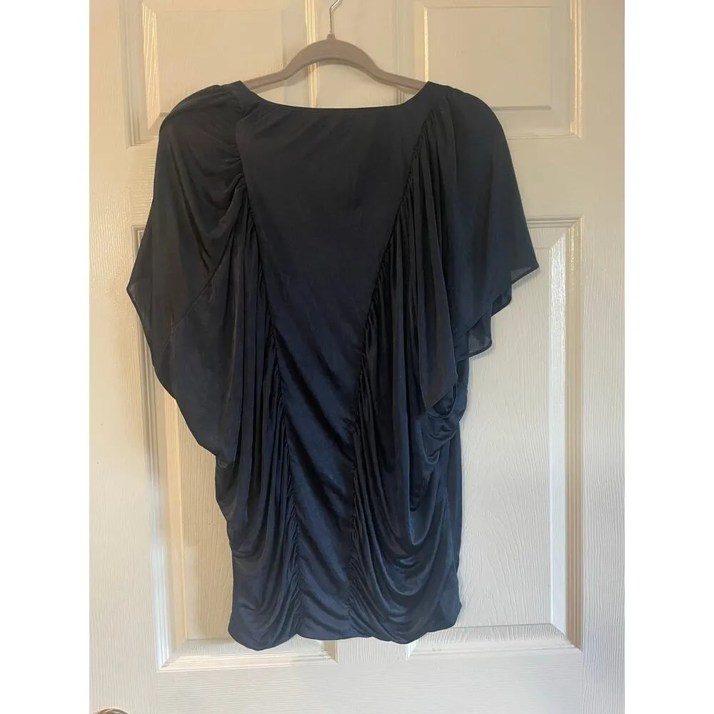 BCBG MAXAZRIA  Ink Navy Blouse Top V-Neck Slouchy Lined Boho Sz XS - Image 6
