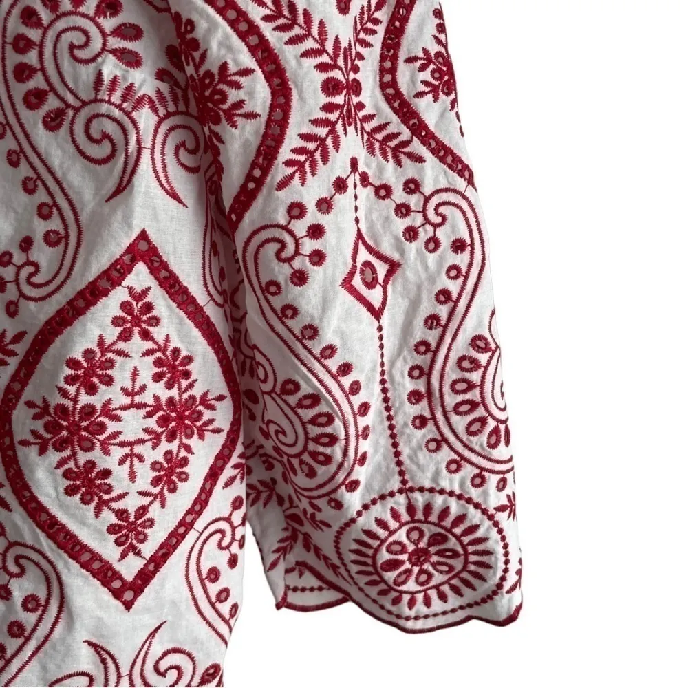 Munthe Nifty Embroidered Cotton Blouse Red‎ White 4 Red - Image 11