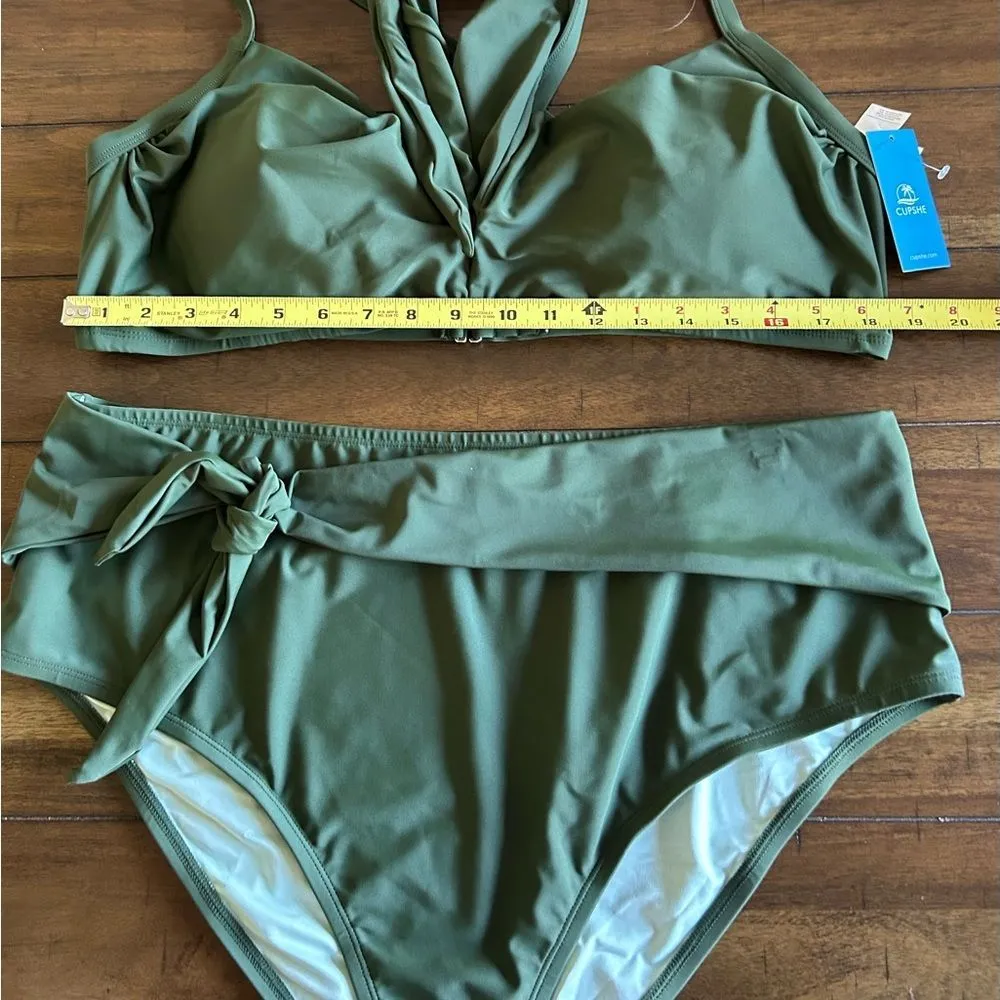 CUPSHE Army Green Bikini High Waisted Wrapped Front Knotted Bottom Size 3X NEW - Image 8
