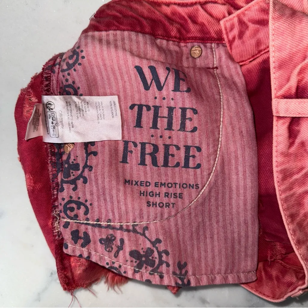 New We The Free Mixed Emotions Dragonfruit Sorbet Distressed Hi-Lo Denim Shorts - Image 11
