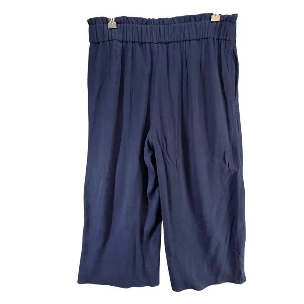 J Crew Point Sur Pants Womens M Navy Blue Paperbag Wide Leg Cropped Relaxed - Image 3