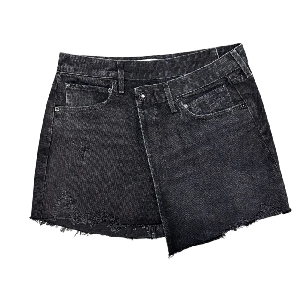 AGOLDE Criss Cross Denim Skirt Miniskirt Crossover Wrap Mini Black 28 - Image 4